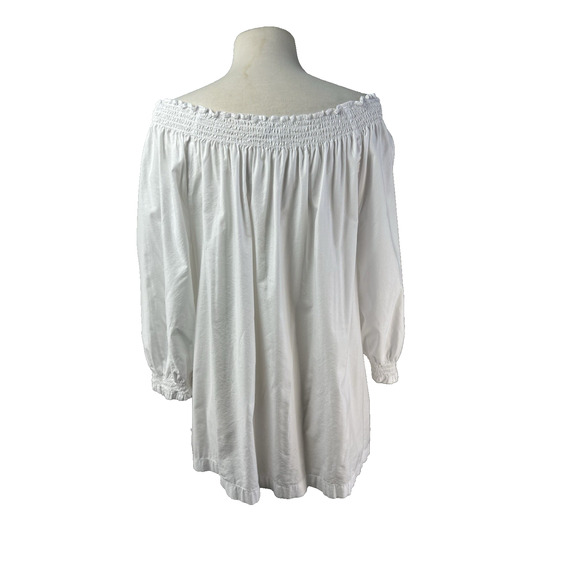 J.Jill Poplin Smocked Off The Shoulder 3/4 Poet Sleeve‎ White Blouse Size 2X - Picture 6 of 12